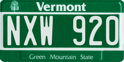 VT license plate NXW920