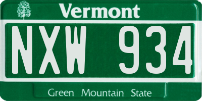 VT license plate NXW934