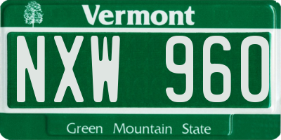 VT license plate NXW960