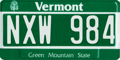 VT license plate NXW984