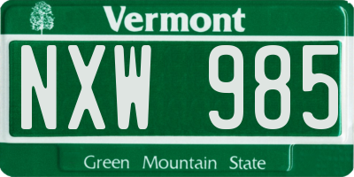 VT license plate NXW985