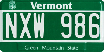 VT license plate NXW986