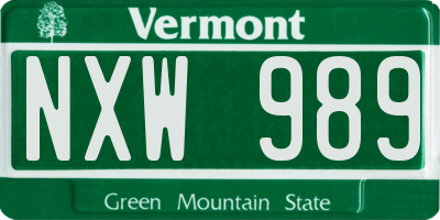 VT license plate NXW989