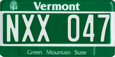 VT license plate NXX047