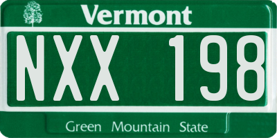 VT license plate NXX198