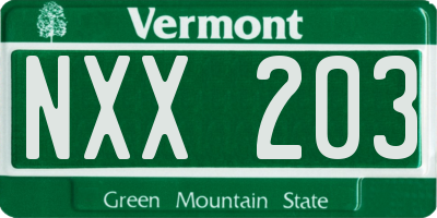 VT license plate NXX203