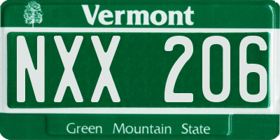 VT license plate NXX206