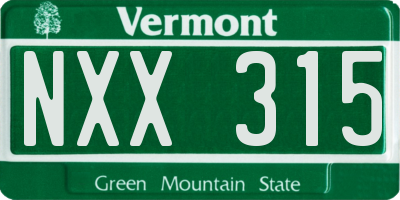 VT license plate NXX315