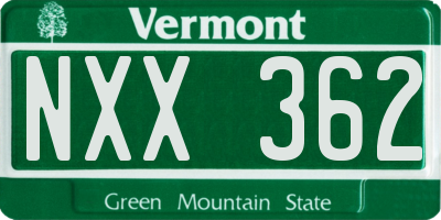 VT license plate NXX362