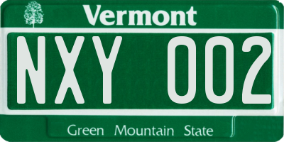 VT license plate NXY002