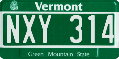 VT license plate NXY314