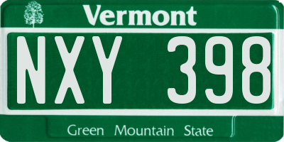 VT license plate NXY398