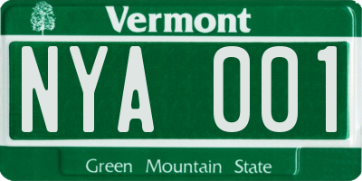 VT license plate NYA001