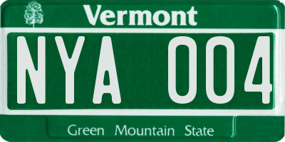 VT license plate NYA004