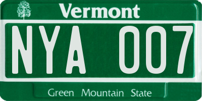 VT license plate NYA007