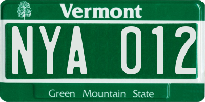 VT license plate NYA012