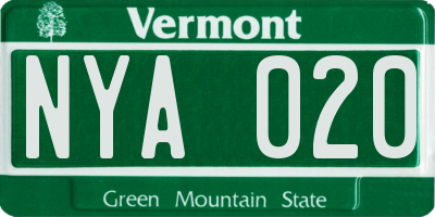 VT license plate NYA020