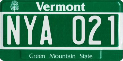 VT license plate NYA021