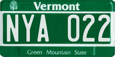 VT license plate NYA022