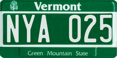 VT license plate NYA025