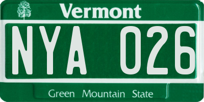 VT license plate NYA026