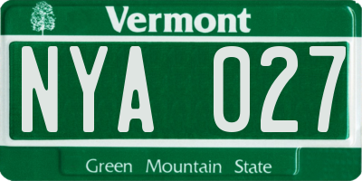 VT license plate NYA027