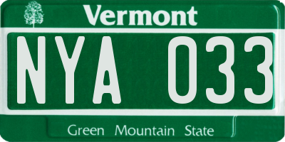 VT license plate NYA033