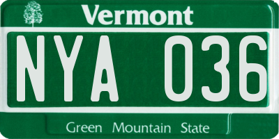 VT license plate NYA036