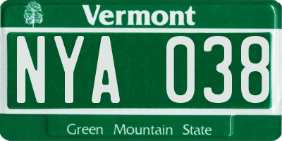 VT license plate NYA038