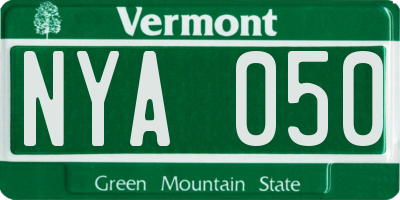VT license plate NYA050