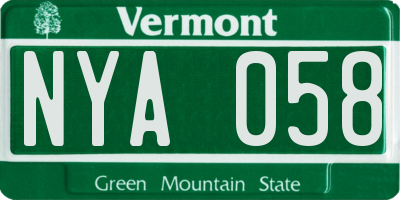 VT license plate NYA058