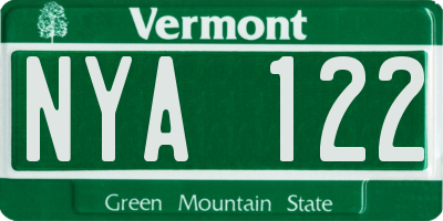 VT license plate NYA122