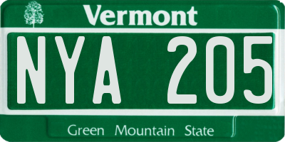 VT license plate NYA205