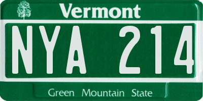 VT license plate NYA214