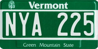 VT license plate NYA225