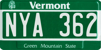 VT license plate NYA362