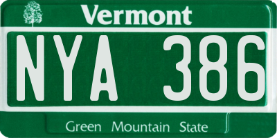 VT license plate NYA386