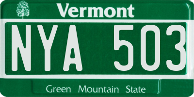 VT license plate NYA503