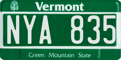 VT license plate NYA835