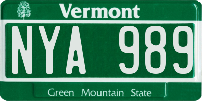 VT license plate NYA989