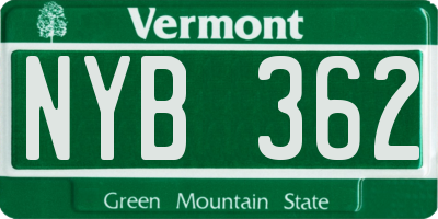 VT license plate NYB362