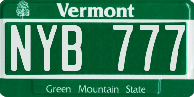 VT license plate NYB777