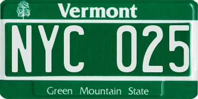 VT license plate NYC025