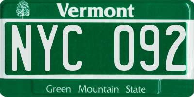 VT license plate NYC092