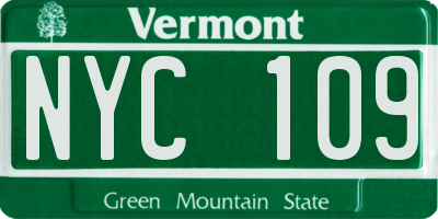 VT license plate NYC109