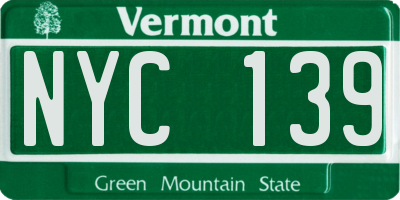 VT license plate NYC139