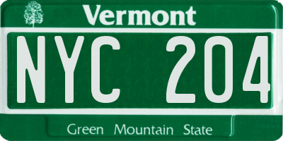 VT license plate NYC204