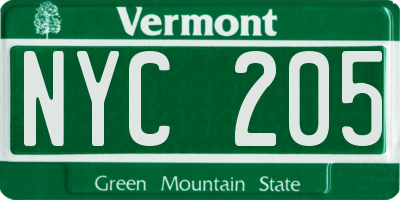 VT license plate NYC205