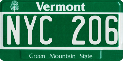 VT license plate NYC206