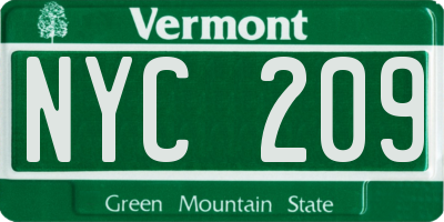 VT license plate NYC209